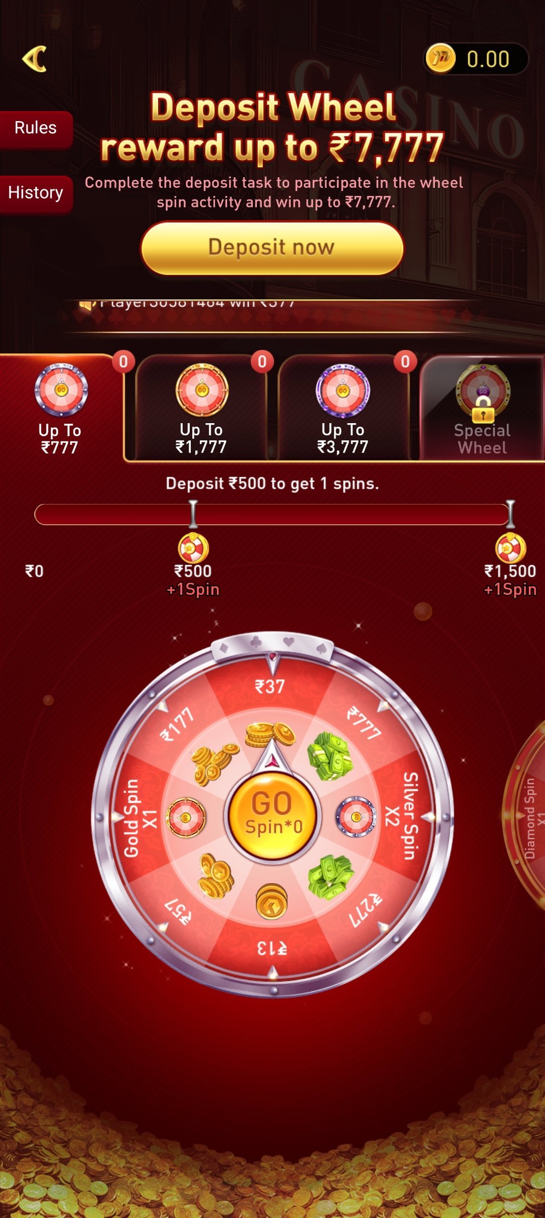 P77 free spin rewards wheel